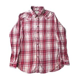 Ariat Shirt Womens Large Red White Real Billie Jean Relaxed Plaid Western Long